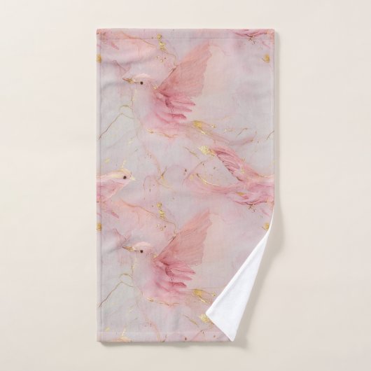 Rosa Vögel aus Gold Badhandtuch Set (Handtuch)