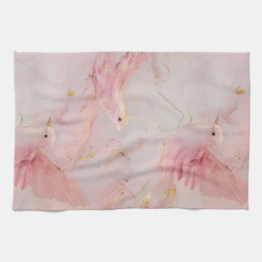 Rosa Vögel aus Gold Geschirrtuch (Horizontal)