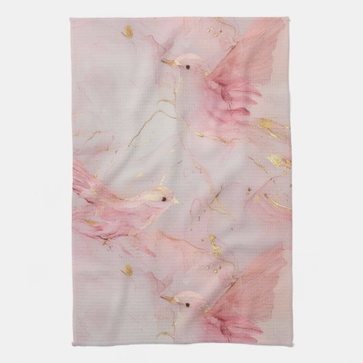 Rosa Vögel aus Gold Geschirrtuch (Vertikal)
