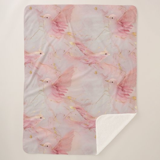 Rosa Vögel aus Gold Sherpadecke (Vorderseite)
