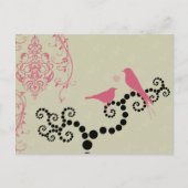 Rosa Vögel, Bäume, Punkte, Herzen, Liebe Postkarte (Vorderseite)