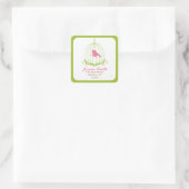 Rosa Vogel im Käfig Quadratischer Aufkleber (Tasche)