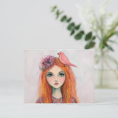 Rosa Vogel in ihrem Haar Postkarte (Stehend Vorderseite)