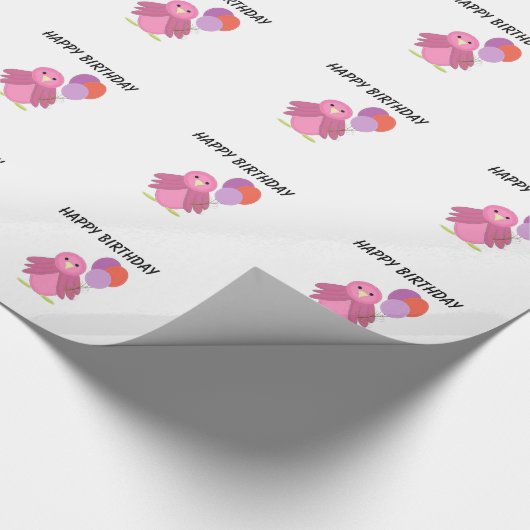 Rosa Vogel mit Balloons Geschenkpapier (Ecke)
