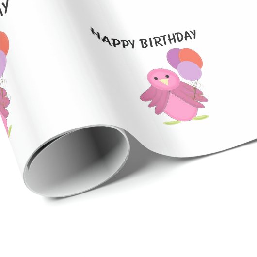 Rosa Vogel mit Balloons Geschenkpapier (Rolleneckpunkt)