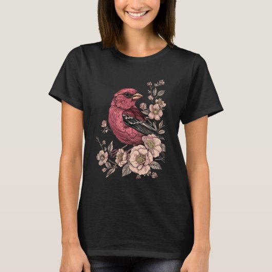 Rosa Vogel mit Rose T-Shirt (Vorderseite)