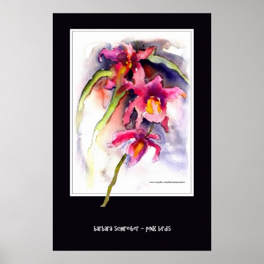 Rosa Vögel - Orchideen Poster (Vorne)