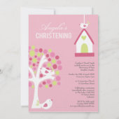 Rosa Vögel & Tree Baby Taufe Einladung (Rückseite)