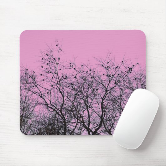 Rosa Vögel und Bäume Mousepad (Mit Mouse)