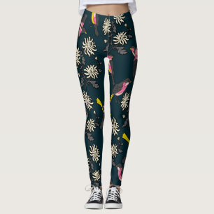Rosa Vögel und Blume Leggings