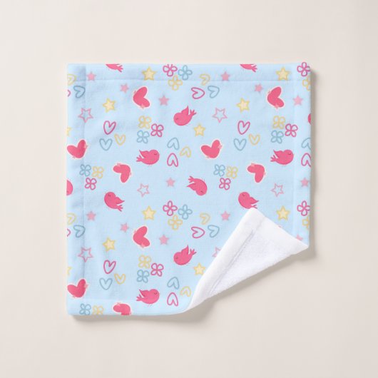 Rosa Vögel und Liebe Herz Badhandtuch Set (Waschlappen)
