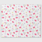 Rosa Vögel und Liebe Herz Geschenkpapier (Flach)