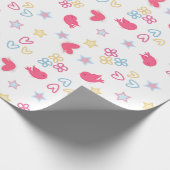 Rosa Vögel und Liebe Herz Geschenkpapier (Ecke)