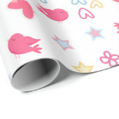 Rosa Vögel und Liebe Herz Geschenkpapier (Rolleneckpunkt)