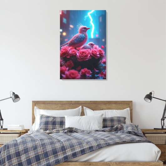 Rosa Vogelnest unter dem Blitzstrahl - surreal Leinwanddruck (Insitu (Schlafzimmer))