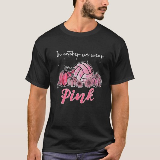 Rosa Volleyball Brustkrebs Monat für T-Shirt (Vorderseite)