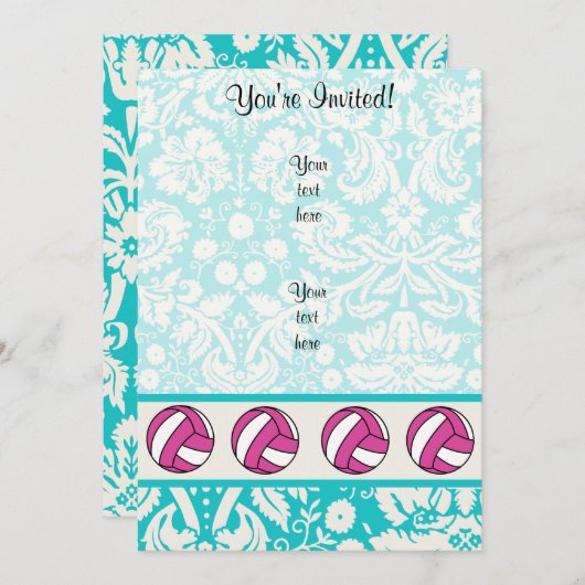 Rosa Volleyball; Damaskusmuster Einladung (Vorne/Hinten)