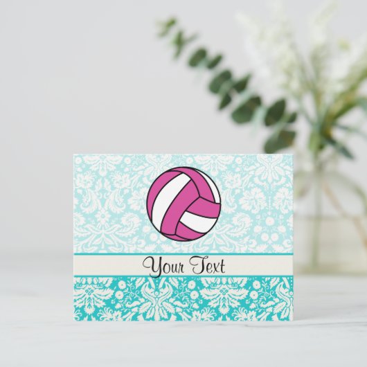 Rosa Volleyball; Damaskusmuster Postkarte (Stehend Vorderseite)
