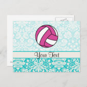 Rosa Volleyball; Damaskusmuster Postkarte (Vorne/Hinten)