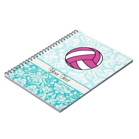 Rosa Volleyball; Damast-Muster Notizblock (Linke Seite)