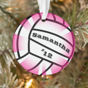 Rosa Volleyball mit Namen und Nummer Weihnachten Ornament