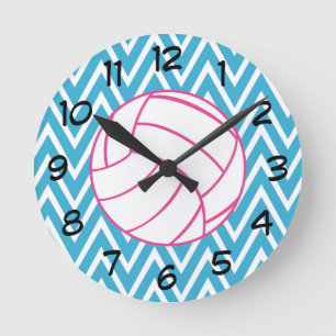 Rosa Volleyball-Zickzack Zickzack-Muster-Wand-Uhr Runde Wanduhr