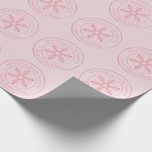 Rosa vom Santa Claus Glitzer Schneeflocke Geschenkpapier (Ecke)