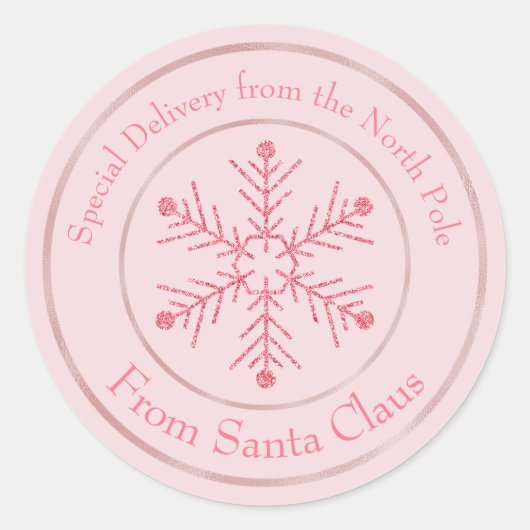 Rosa vom Santa Claus Glitzer Schneeflocke Runder Aufkleber (Vorderseite)