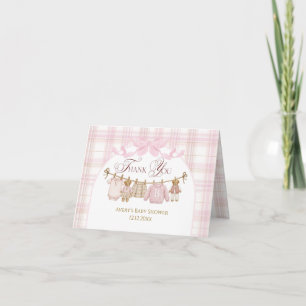 Rosa vornehme Teddybär Mädchen Baby Shower Kariert Dankeskarte