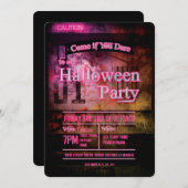 Rosa Vorsichtsmaßnahme Einladung des Halloween-Par (Vorne/Hinten)