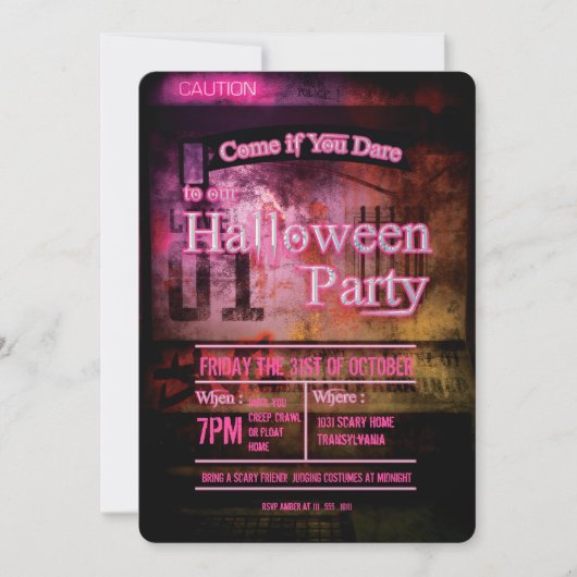 Rosa Vorsichtsmaßnahme Einladung des Halloween-Par (Vorderseite)