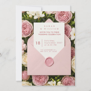 Rosa Wachssiegel Blumenstrauß Hochzeits-Einladung Einladung