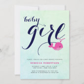 Rosa Wal-Marine Typografie Ozean Mädchen Dusche Einladung (Vorderseite)