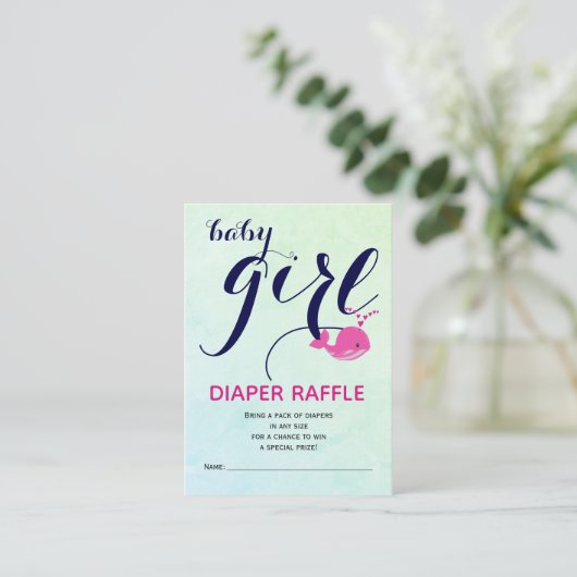 Rosa Wal Ozean Windeln Raffle Baby Girl Dusche Begleitkarte (Stehend Vorderseite)