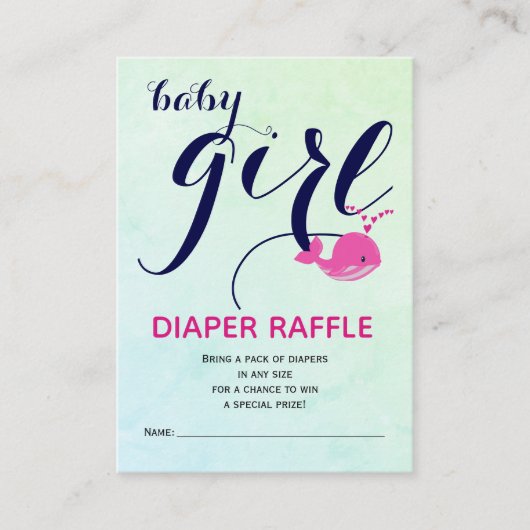 Rosa Wal Ozean Windeln Raffle Baby Girl Dusche Begleitkarte (Vorderseite)