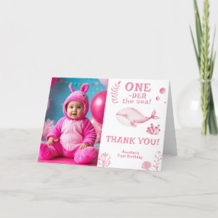 Rosa Wal unter dem Meer 1. Geburtstag  Dankeskarte