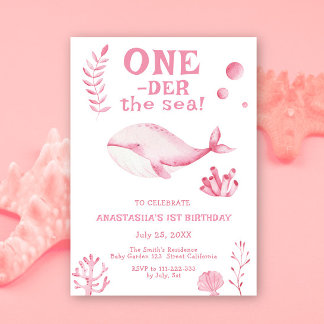 Rosa Wal unter dem Meer 1. Geburtstag Einladung