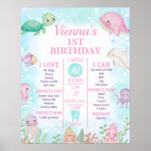 Rosa Wal unter dem Meer 1. Geburtstag Meilenstein Poster