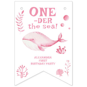 Rosa Wal unter dem Meer 1. Geburtstag Wimpelkette