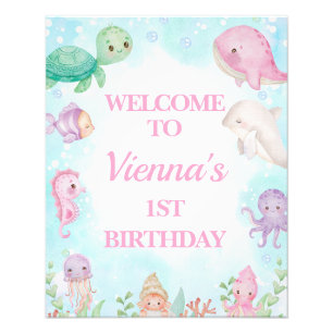 Rosa Wal Unterhalb des Meeres 1. Geburtstag Begrüß Fotodruck