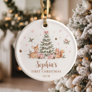 Rosa Wald Baby erstes Weihnachten Foto Keramik Ornament