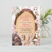 Rosa Wald Wald Tier Geburtstag Einladung (Stehend Vorderseite)