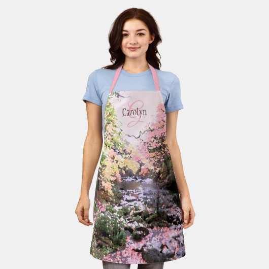 Rosa Waldglasur, hübscher Fluss, personalisiert Schürze (Getragen)