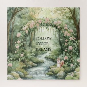 Rosa Waldhörnchen mit Blumenmuster Puzzle
