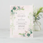 Rosa Waldlaub-Eukalyptus-Hochzeit Einladung (Stehend Vorderseite)