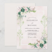 Rosa Waldlaub-Eukalyptus-Hochzeit Einladung (Vorne/Hinten)