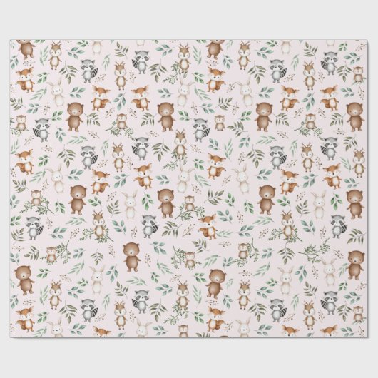 Rosa Waldtiere Geburtstagsdusche Geschenkpapier (Flach)
