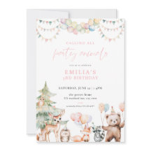 Rosa Waldtiere Party zum Geburtstag Einladung