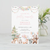 Rosa Waldtiere Party zum Geburtstag Einladung (Stehend Vorderseite)