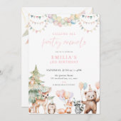 Rosa Waldtiere Party zum Geburtstag Einladung (Vorne/Hinten)